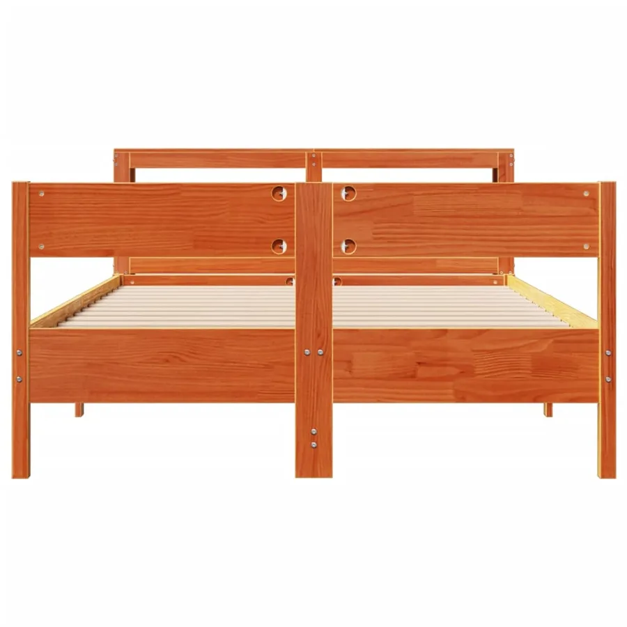Cadre de lit sans matelas cire marron 140x200cm bois pin massif - 4