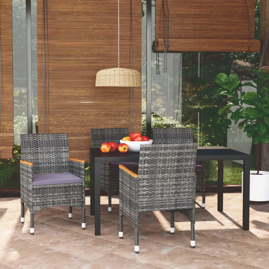Ensemble à manger de jardin coussins 5pcs Résine tressée Gris