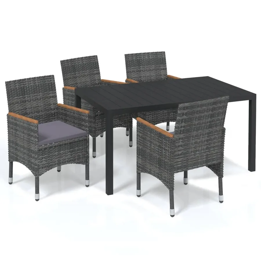 Ensemble à manger de jardin coussins 5pcs Résine tressée Gris - 2