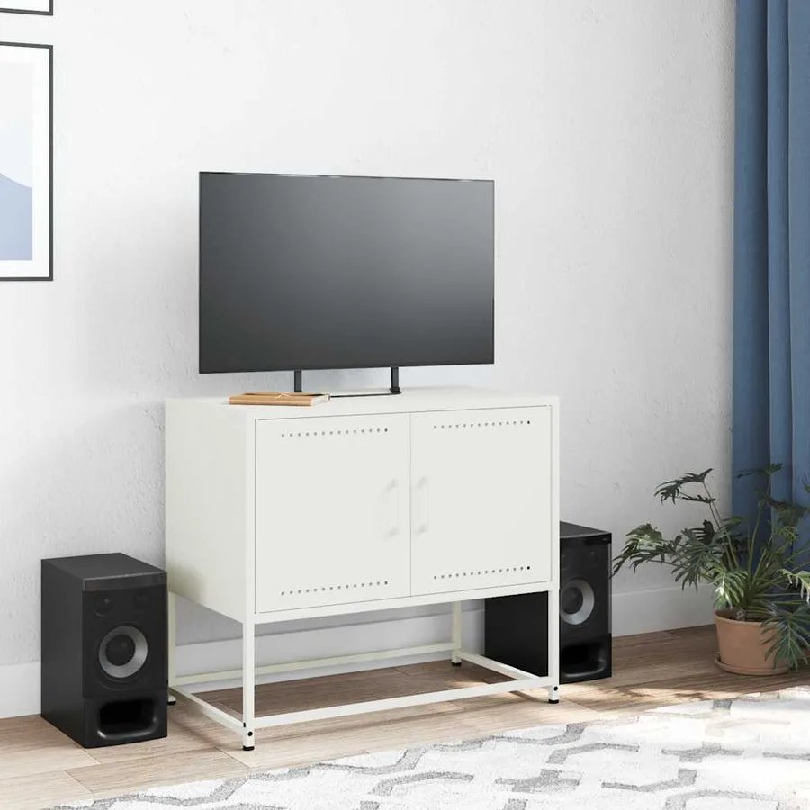 Meuble TV blanc 68,5x39x60,5 cm acier - 3