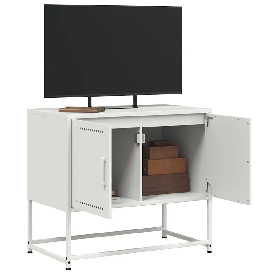 Meuble TV blanc 68,5x39x60,5 cm acier - 5