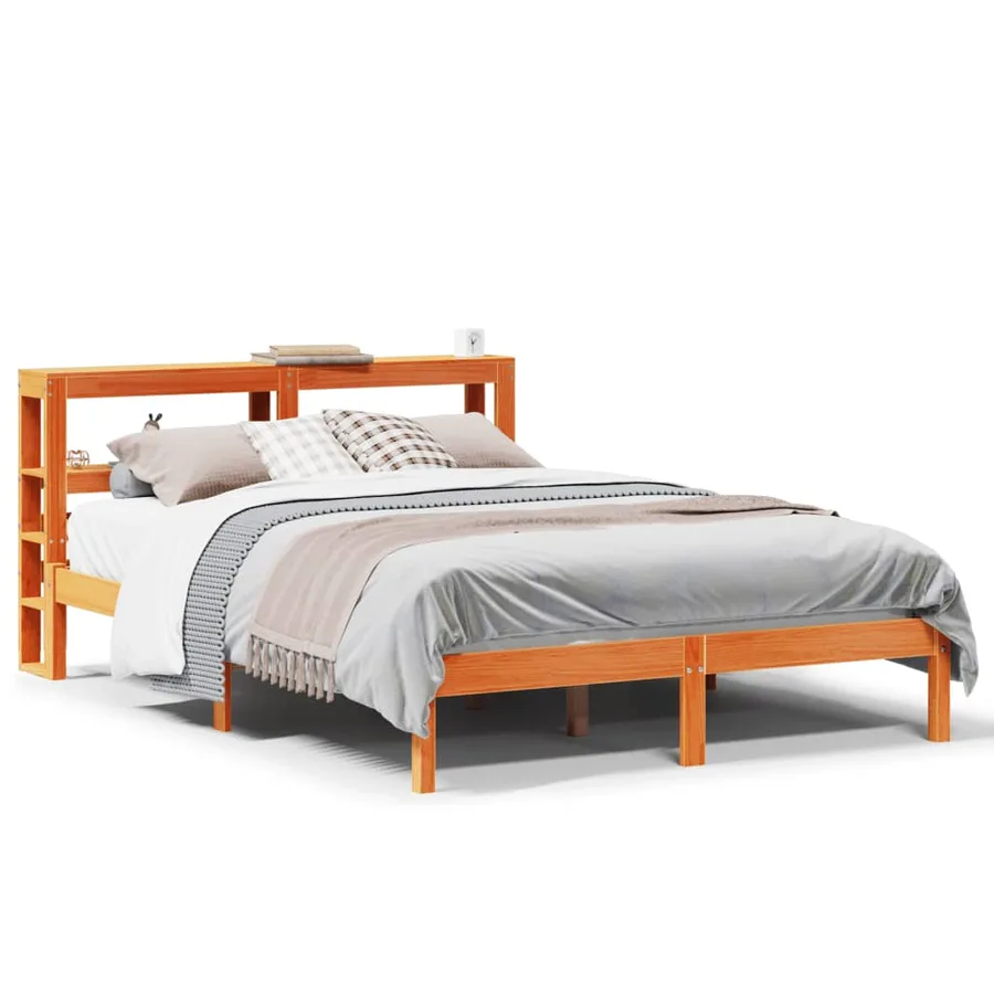 Cadre de lit et tête de lit sans matelas cire marron 140x190 cm - 2