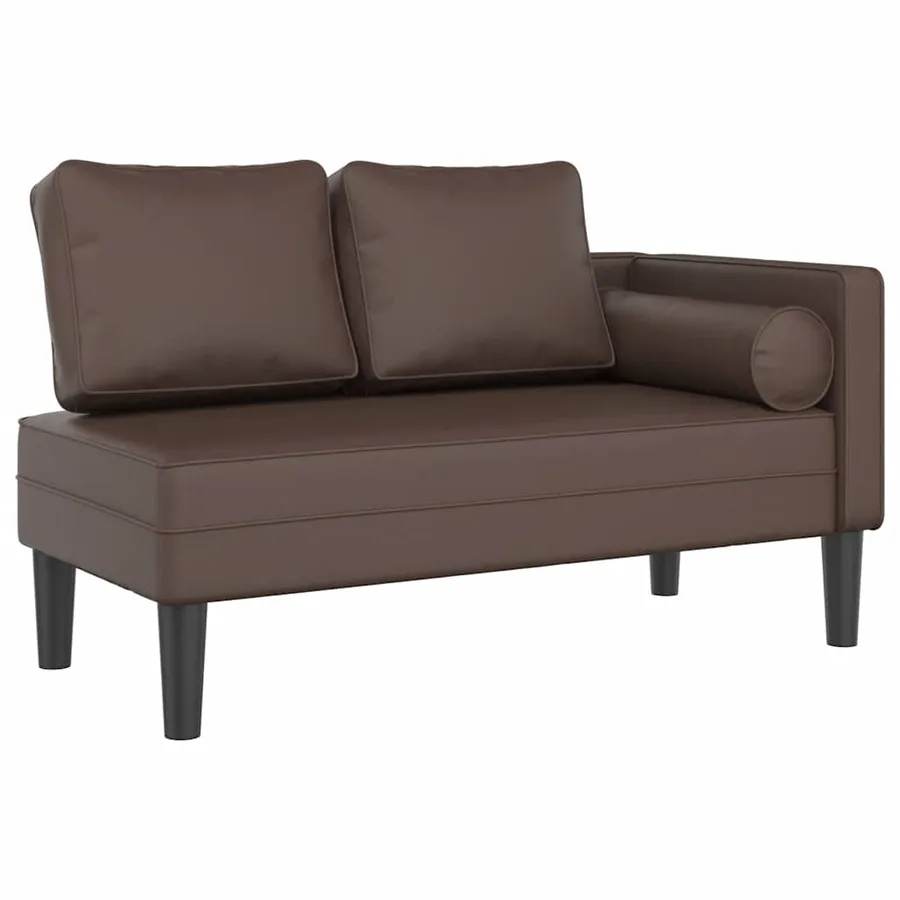 Chaise longue avec coussins marron similicuir - 2