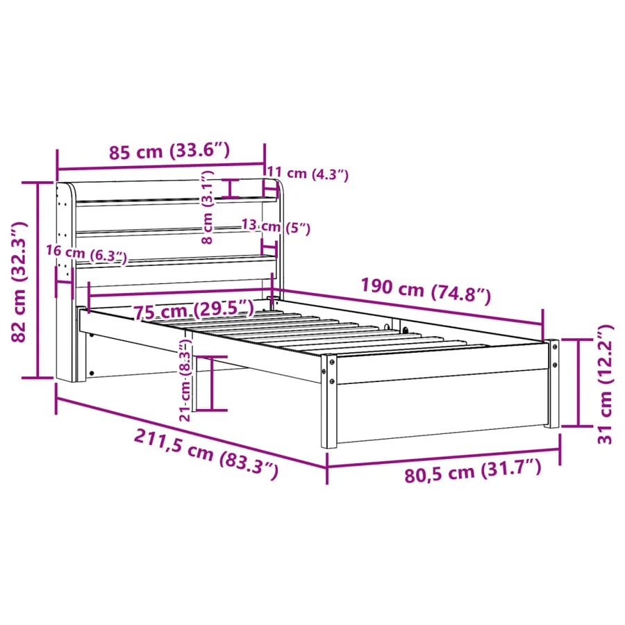 Cadre de lit avec tête de lit sans matelas blanc 75x190 cm - 12