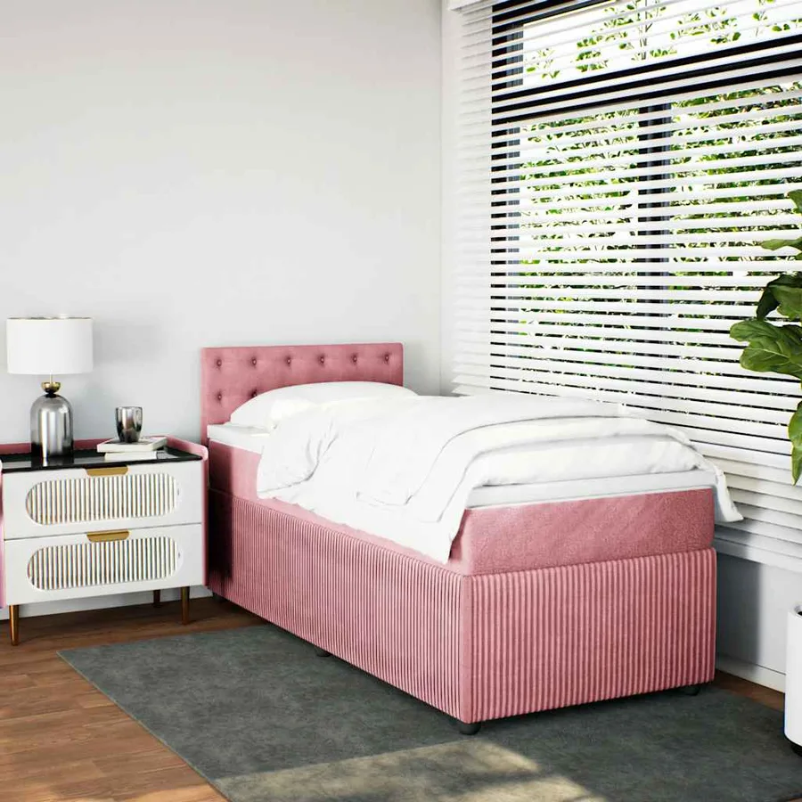 Sommier à lattes de lit avec matelas Rose 90x200 cm Velours - 3