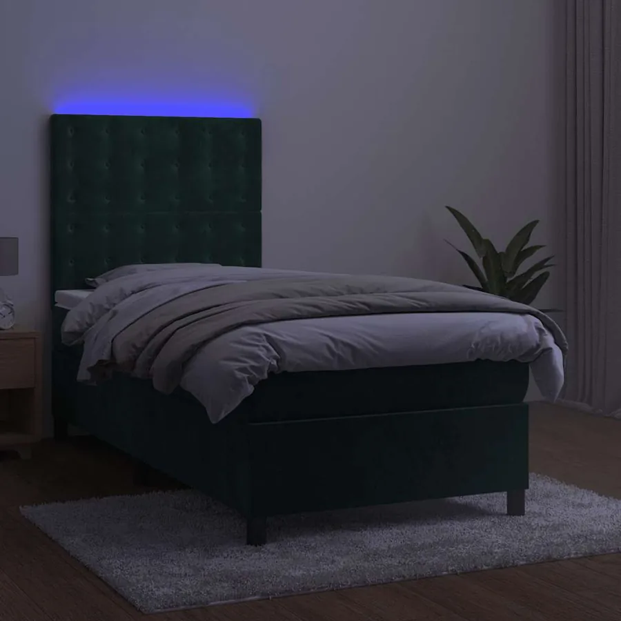 Sommier à lattes de lit et matelas et LED Vert foncé 90x200 cm - 4
