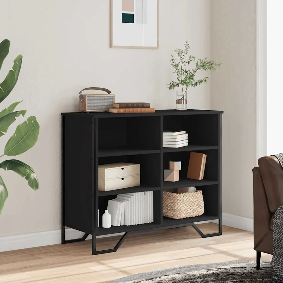 Buffet noir 91x35,5x74,5 cm bois d’ingénierie - 3