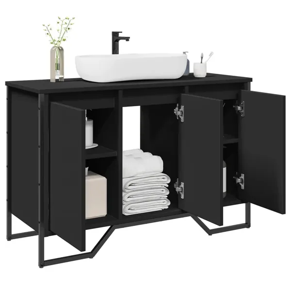 Armoire lavabo de salle de bain noir 91x35x60 cm