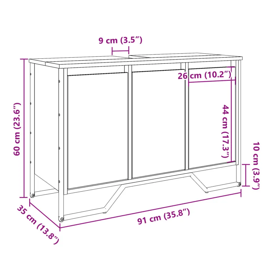 Armoire lavabo de salle de bain noir 91x35x60 cm - 11