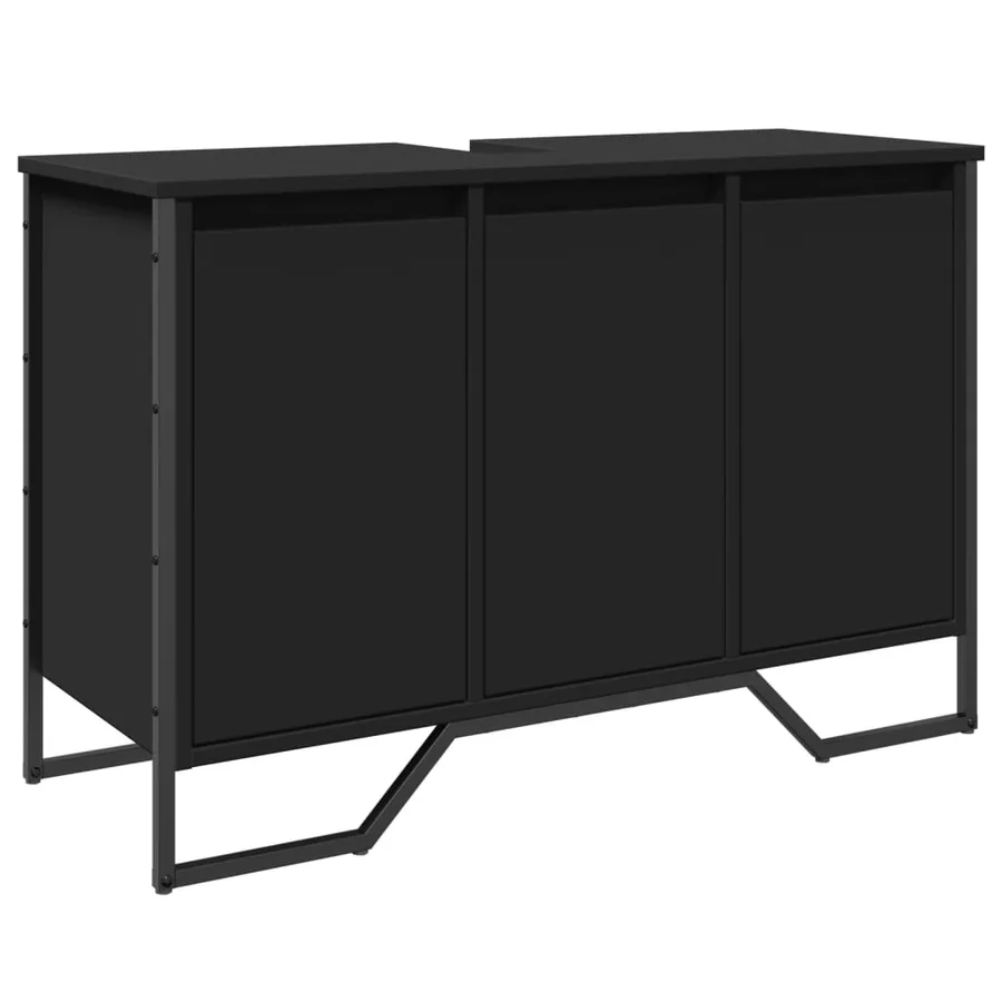 Armoire lavabo de salle de bain noir 91x35x60 cm - 2