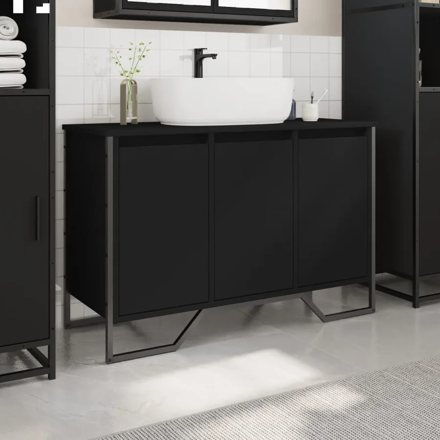 Armoire lavabo de salle de bain noir 91x35x60 cm - 3