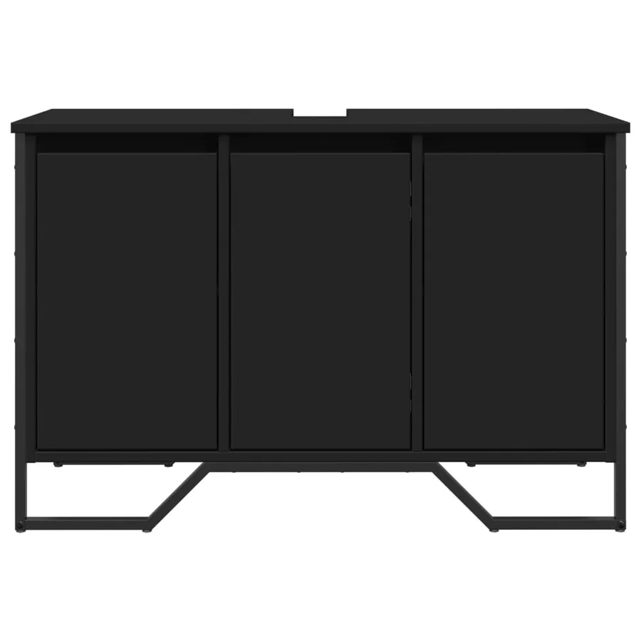 Armoire lavabo de salle de bain noir 91x35x60 cm - 4
