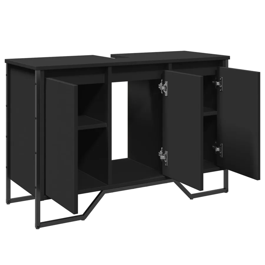 Armoire lavabo de salle de bain noir 91x35x60 cm - 8