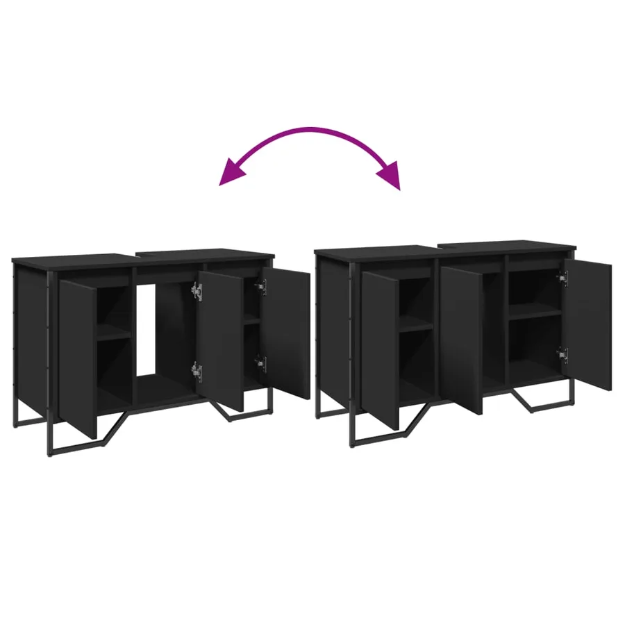 Armoire lavabo de salle de bain noir 91x35x60 cm - 9