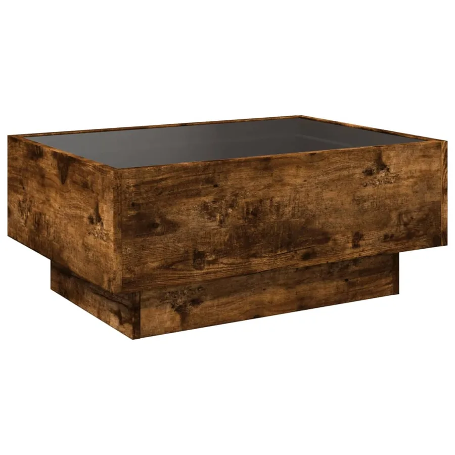 Table basse avec LED chêne fumé 70x50x30 cm bois d'ingénierie - 8
