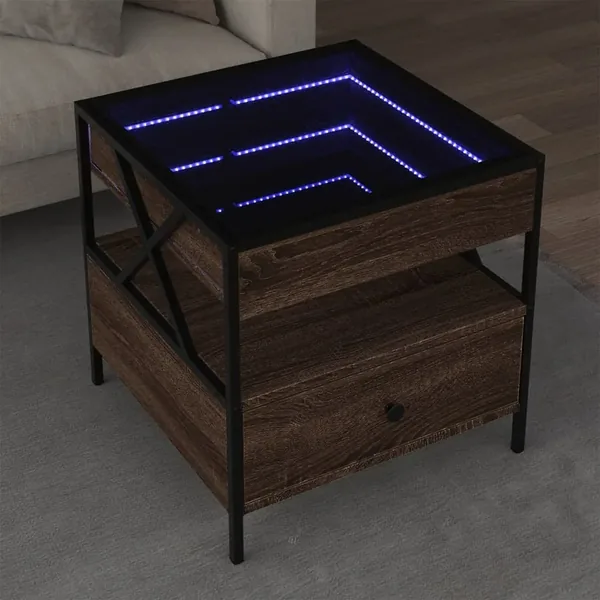 Table basse avec LED Infinity chêne marron 50x50x51 cm