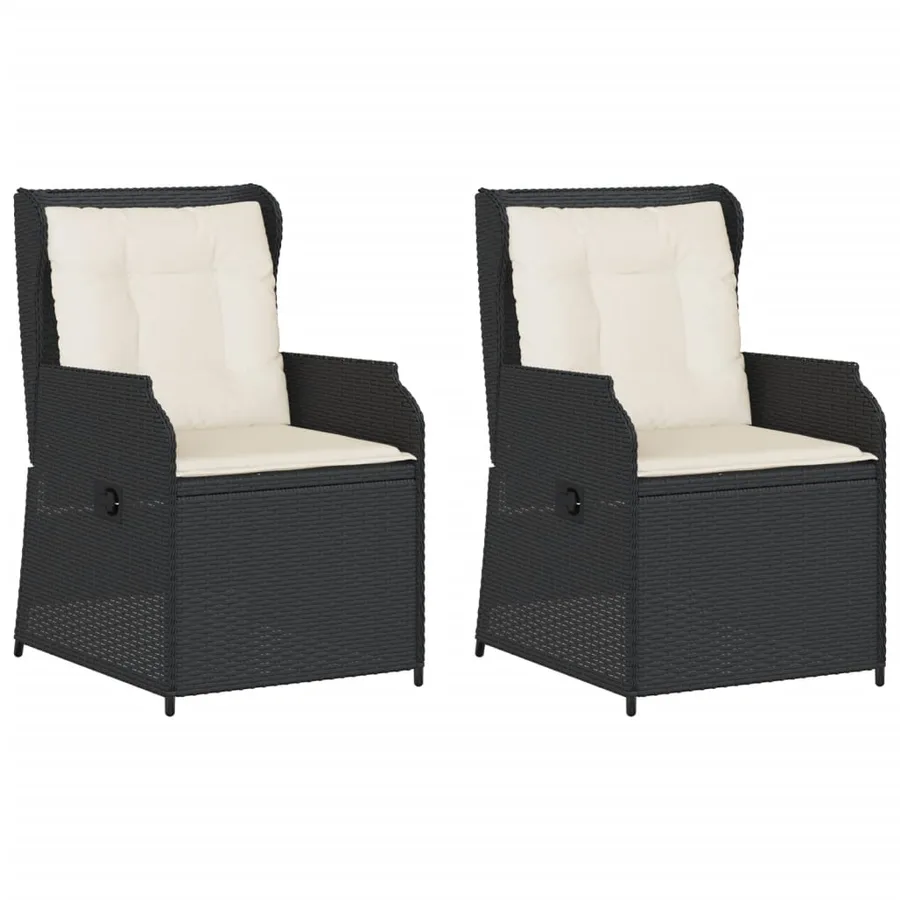 Chaises inclinables de jardin lot de 2 et coussins noir rotin - 2