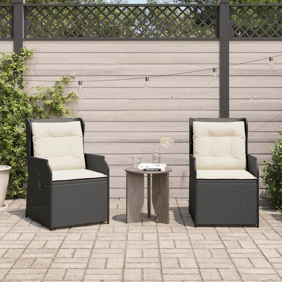 Chaises inclinables de jardin lot de 2 et coussins noir rotin - 3