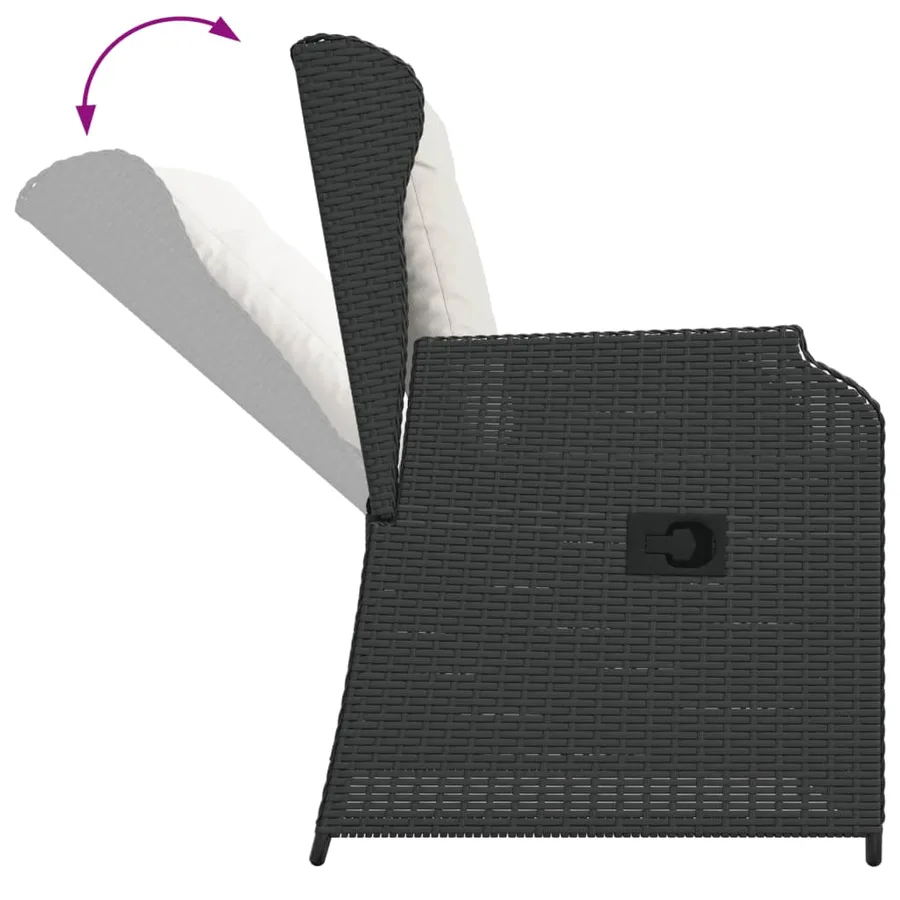 Chaises inclinables de jardin lot de 2 et coussins noir rotin - 8