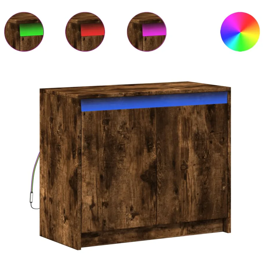 Buffet avec LED chêne fumé 72x34x61 cm bois d'ingénierie - 2