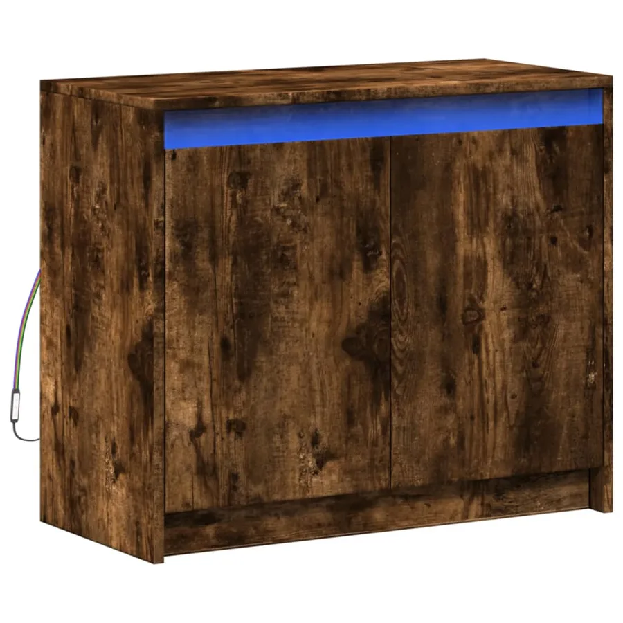 Buffet avec LED chêne fumé 72x34x61 cm bois d'ingénierie - 3