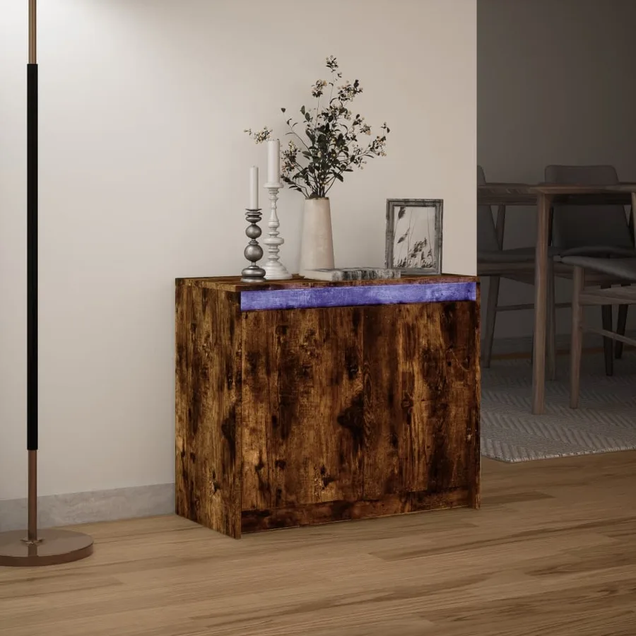 Buffet avec LED chêne fumé 72x34x61 cm bois d'ingénierie - 5