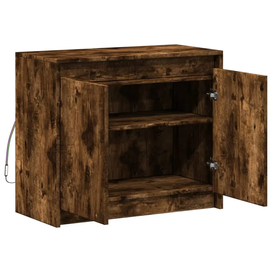 Buffet avec LED chêne fumé 72x34x61 cm bois d'ingénierie - 7