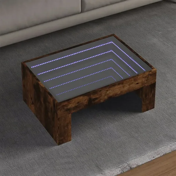 Table basse avec LED infini chêne fumé 70x50x30 cm