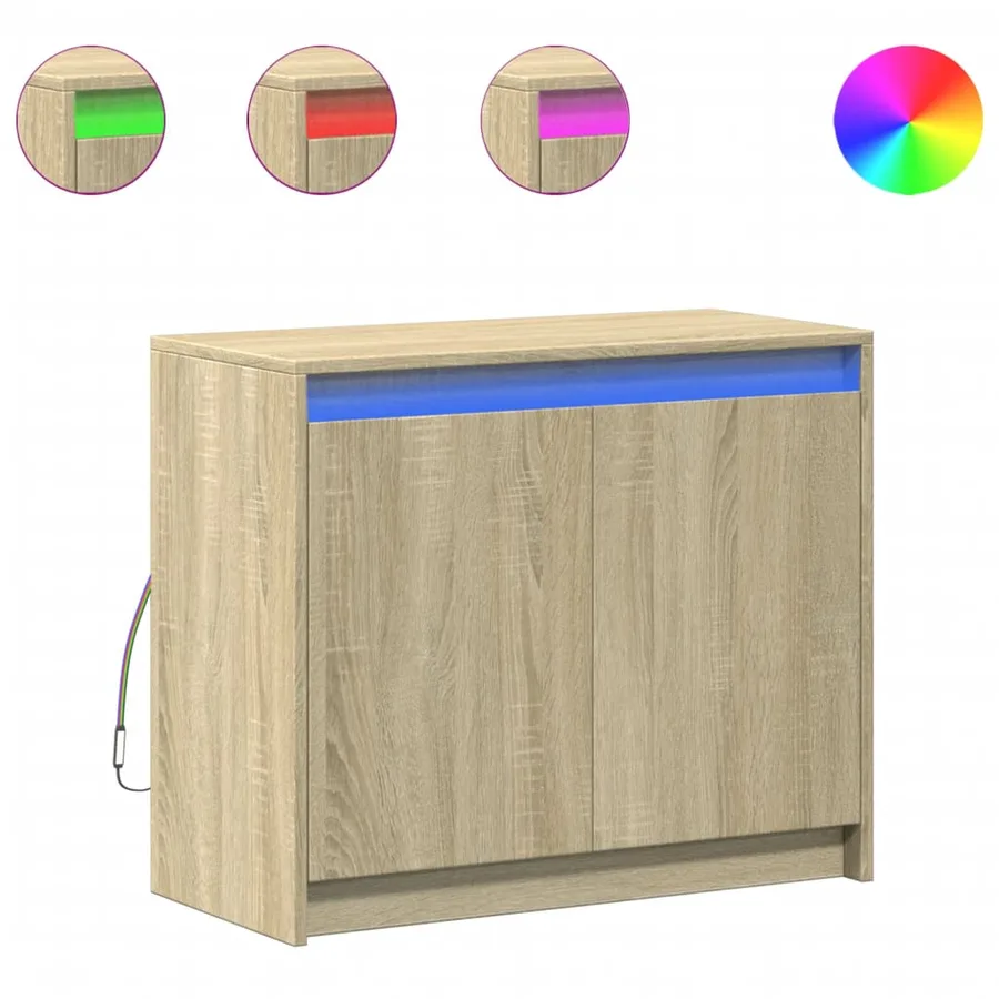 Buffet avec LED chêne sonoma 72x34x61 cm bois d'ingénierie - 2