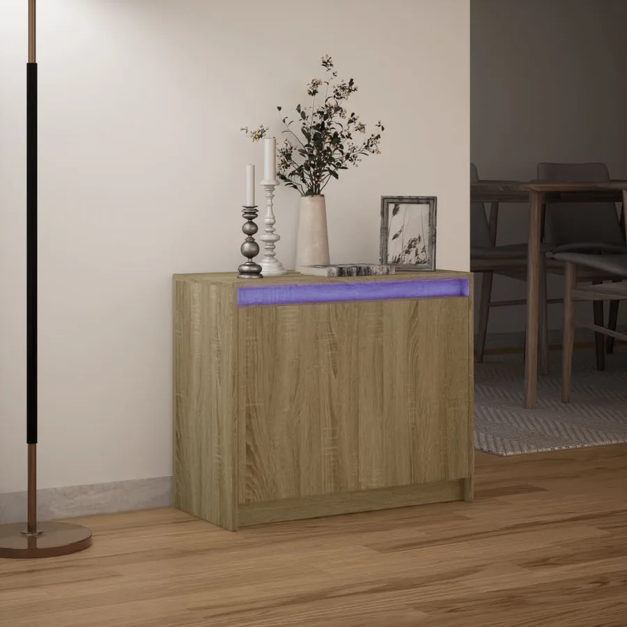 Buffet avec LED chêne sonoma 72x34x61 cm bois d'ingénierie - 5