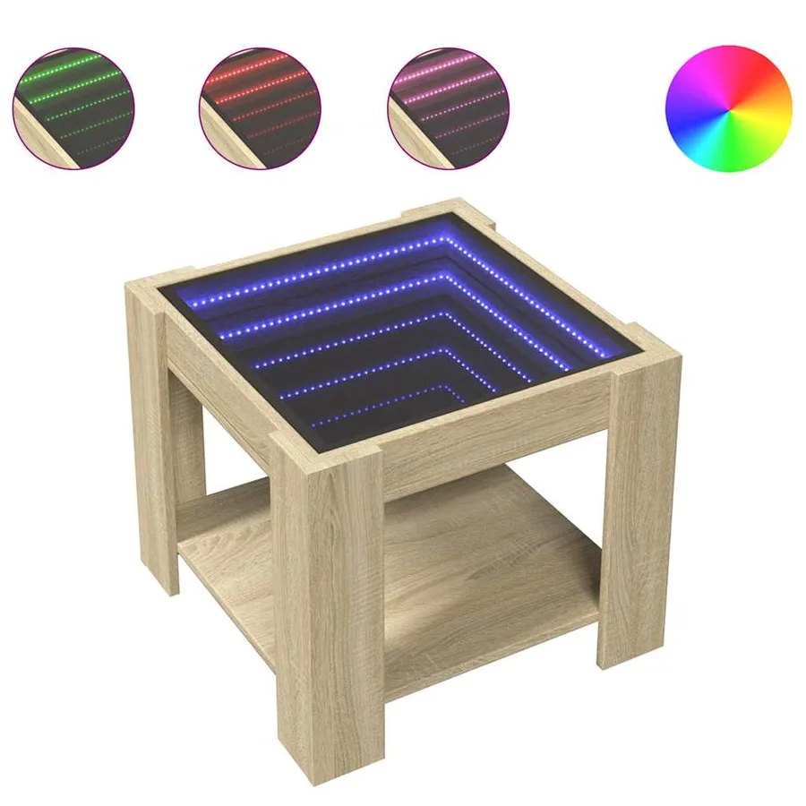 Table basse avec LED chêne sonoma 53x53x45 cm bois d'ingénierie - 2
