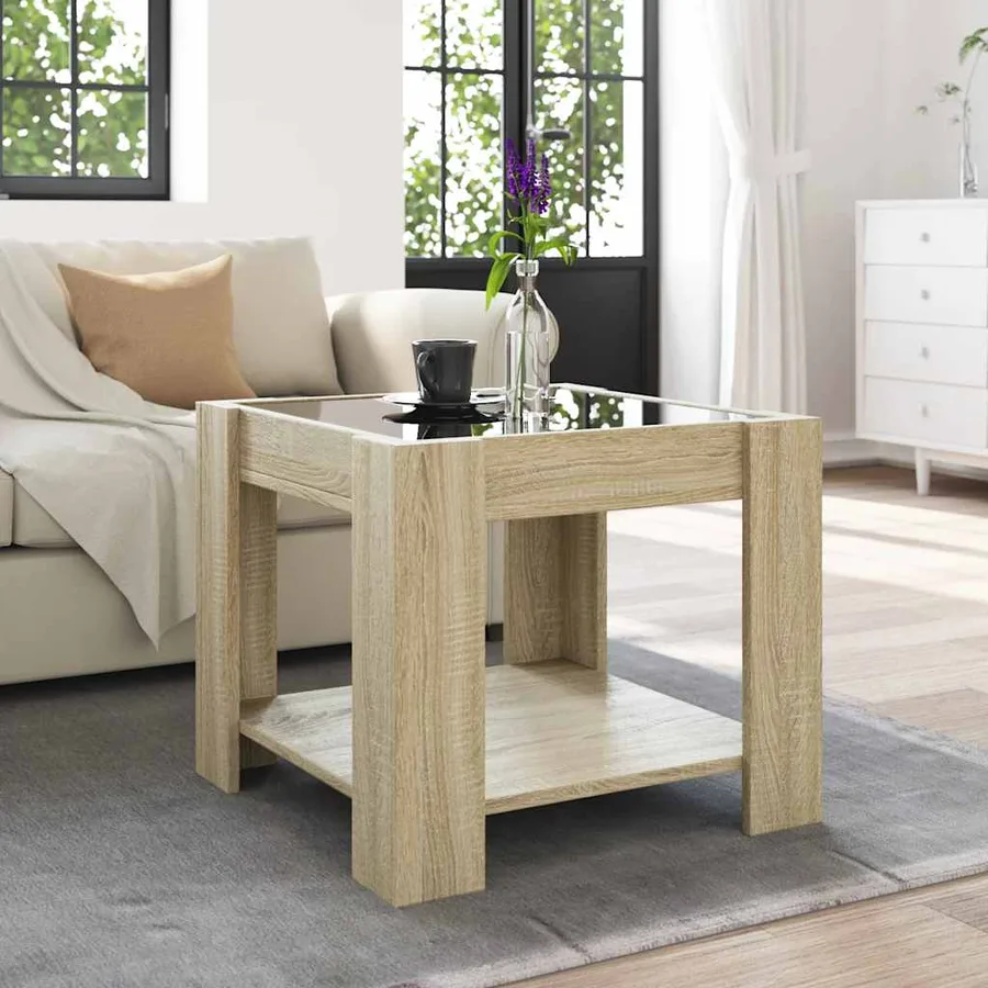 Table basse avec LED chêne sonoma 53x53x45 cm bois d'ingénierie - 4