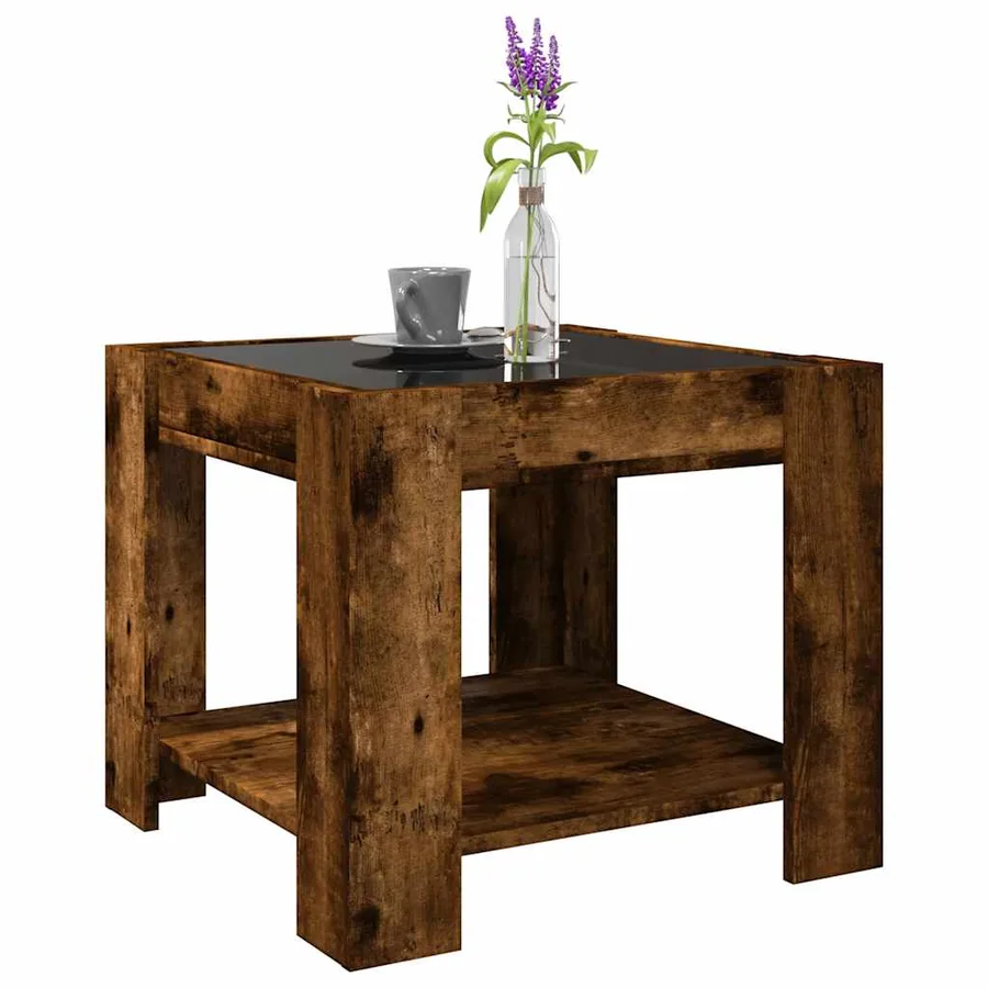 Table basse avec LED chêne fumé 53x53x45 cm bois d'ingénierie - 5