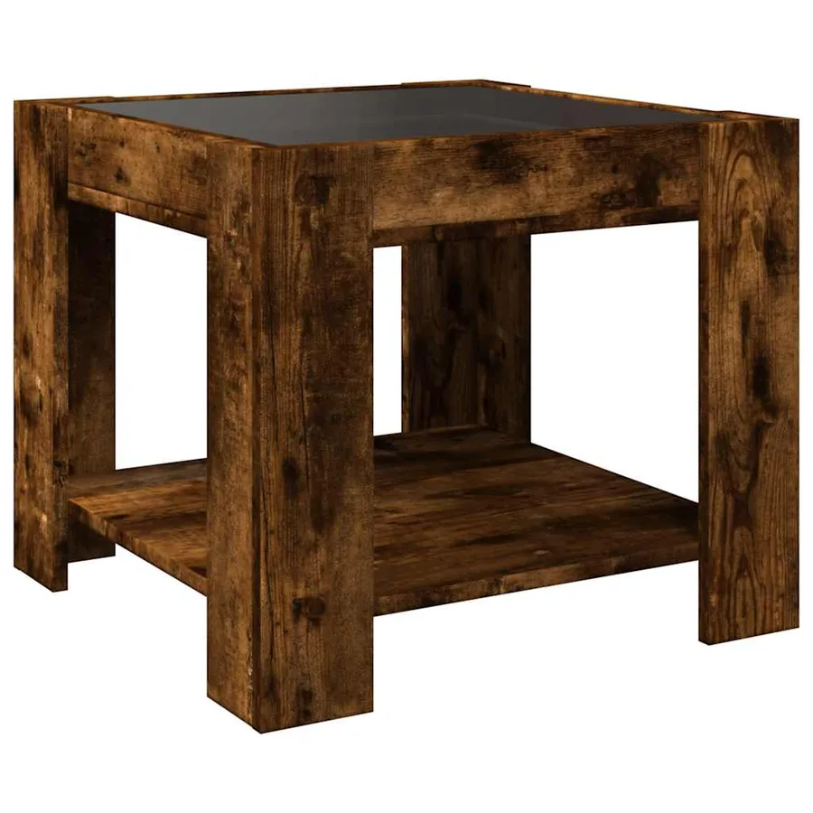 Table basse avec LED chêne fumé 53x53x45 cm bois d'ingénierie - 8