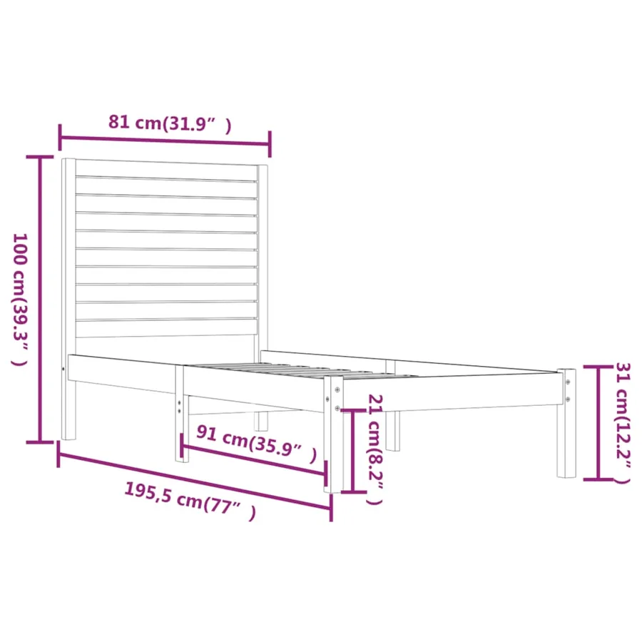 Cadre de lit sans matelas 75x190 cm bois massif - 6