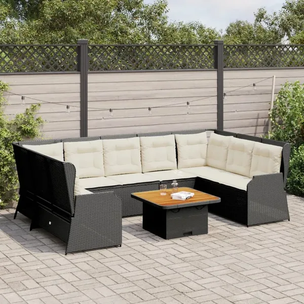 Salon de jardin 7 pcs avec coussins Noir Résine tressée 67 x 67 x 95 cm - 95,6 kg