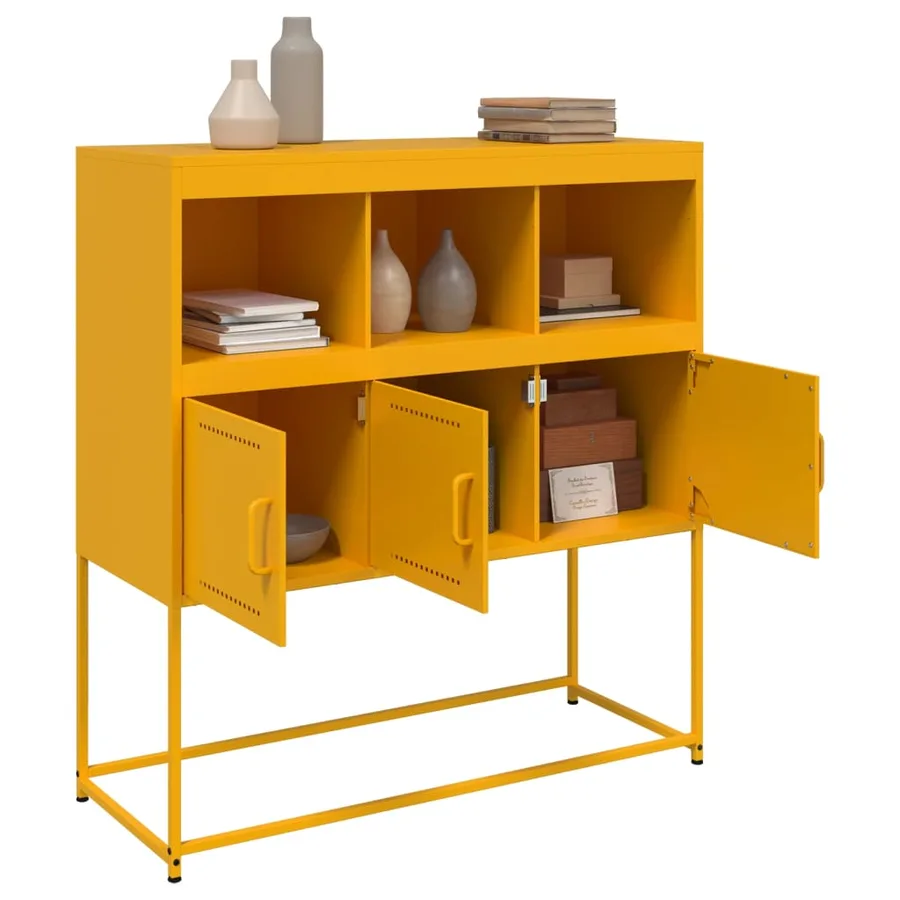 Buffet jaune moutarde 100,5x39x107 cm acier - 5