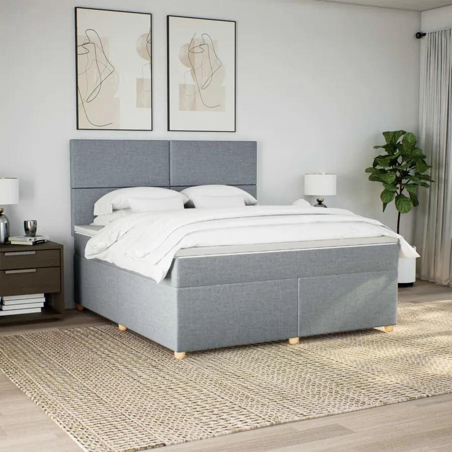 Sommier à lattes de lit avec matelas Gris clair 180x200cm Tissu - 3