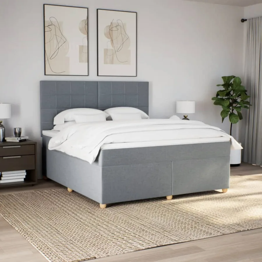 Sommier à lattes de lit avec matelas Gris clair 180x200cm Tissu - 3