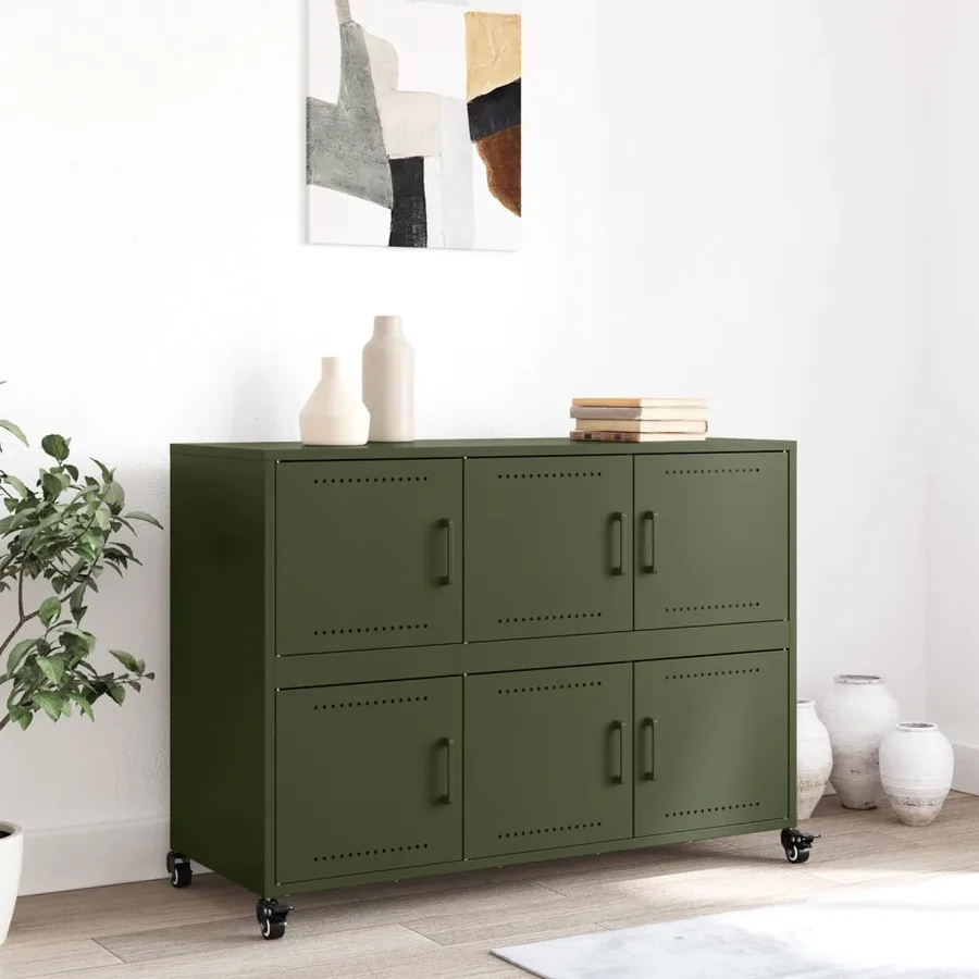 Buffet vert olive 100,5x39x72 cm acier - 3