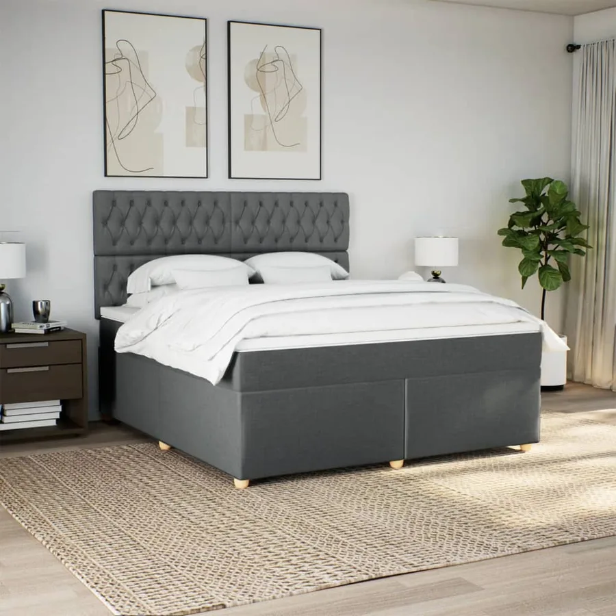 Sommier à lattes de lit avec matelas Gris foncé 180x200cm Tissu - 3