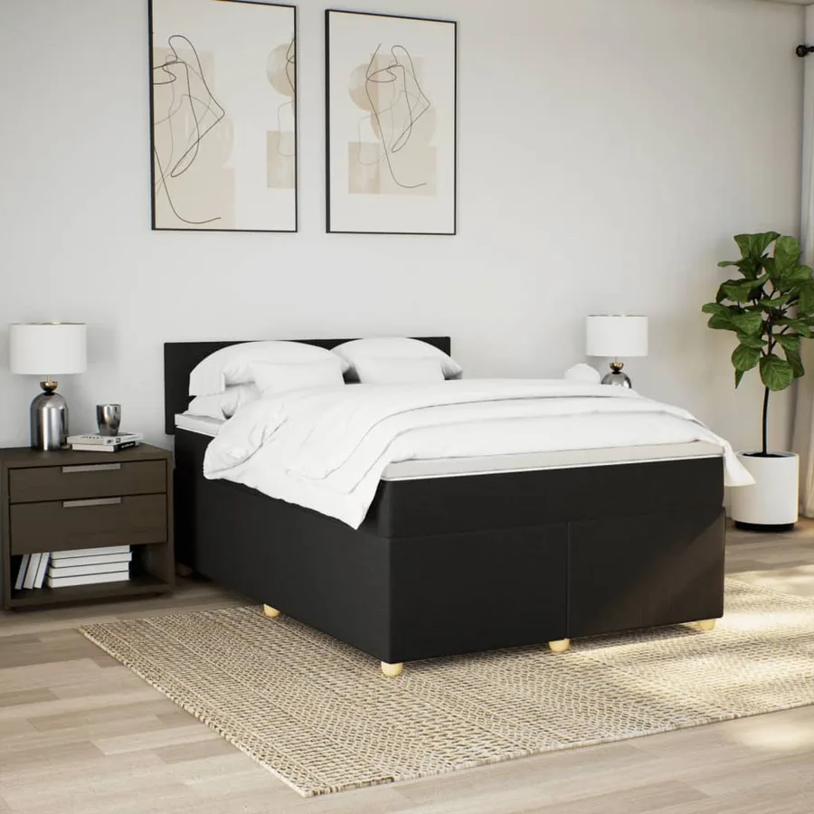 Sommier à lattes de lit avec matelas Noir 140x190 cm Tissu - 3