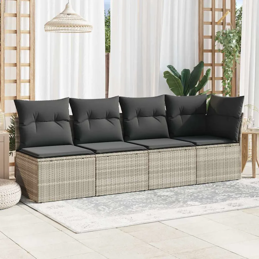 Canapé de jardin et coussins 4 places gris clair résine tressée - 3