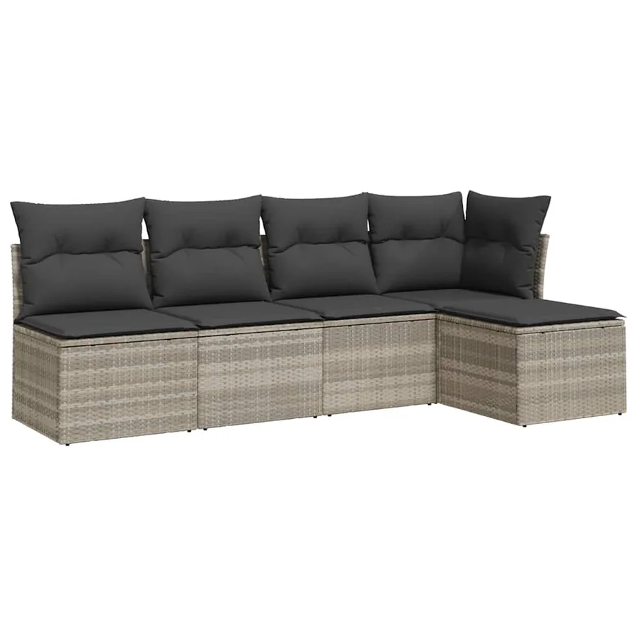 Salon de jardin 5 pcs avec coussins gris clair résine tressée - 2