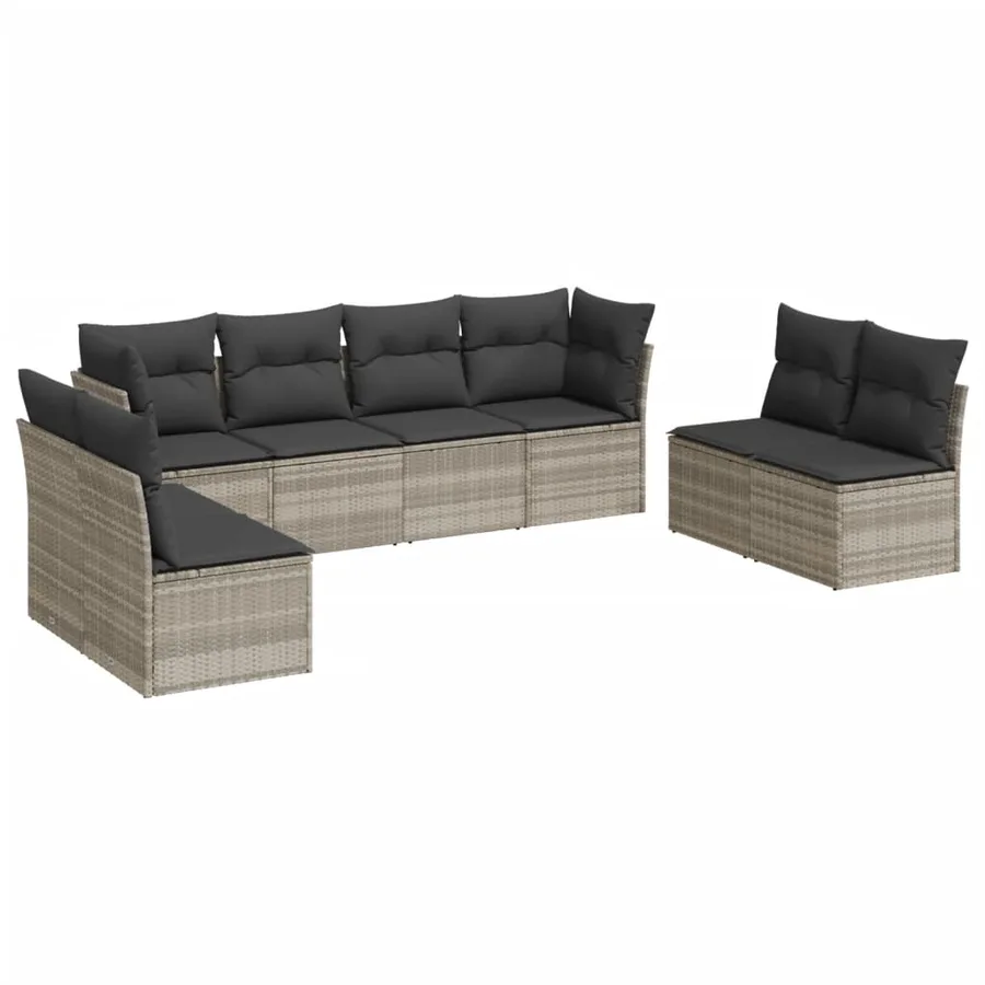 Salon de jardin 8 pcs avec coussins gris clair résine tressée - 2