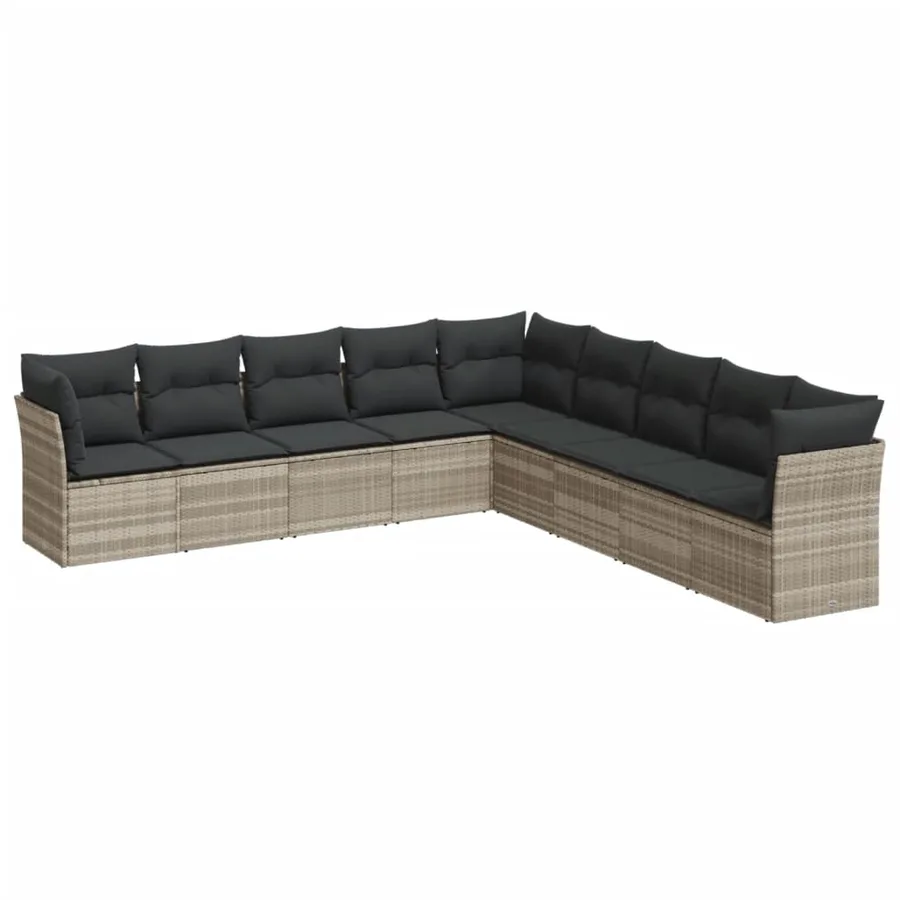 Salon de jardin 9 pcs avec coussins gris clair résine tressée - 2