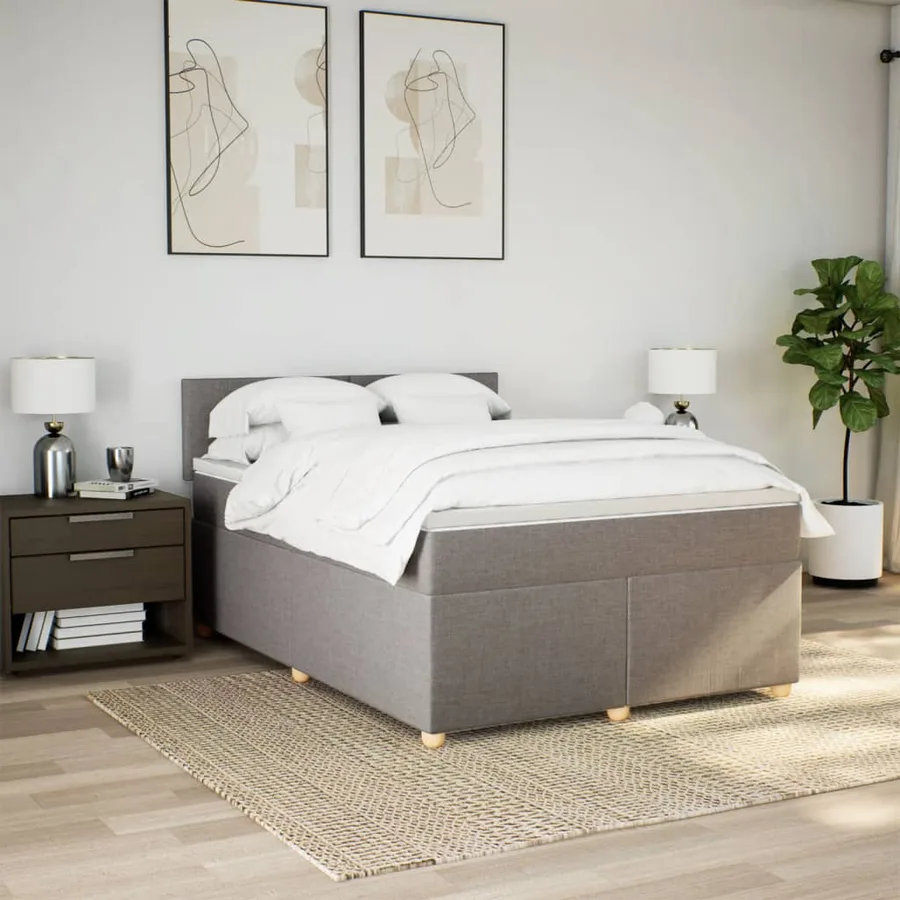 Sommier à lattes de lit avec matelas Taupe 140x200 cm Tissu - 3
