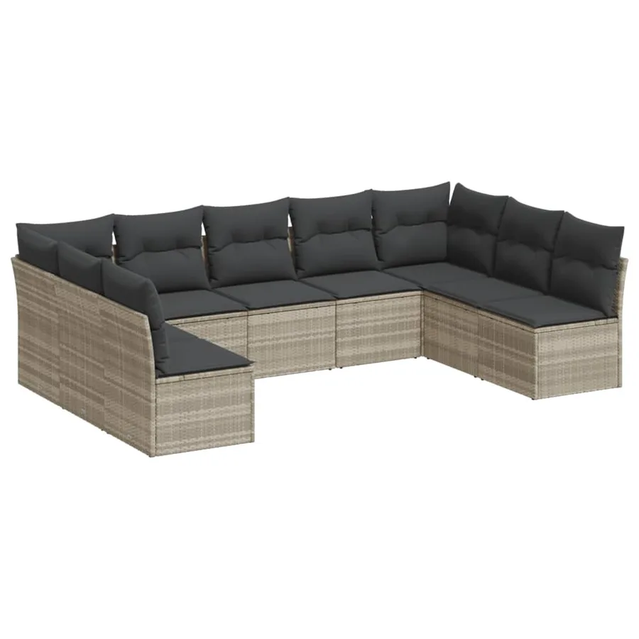 Salon de jardin 9 pcs avec coussins gris clair résine tressée - 2