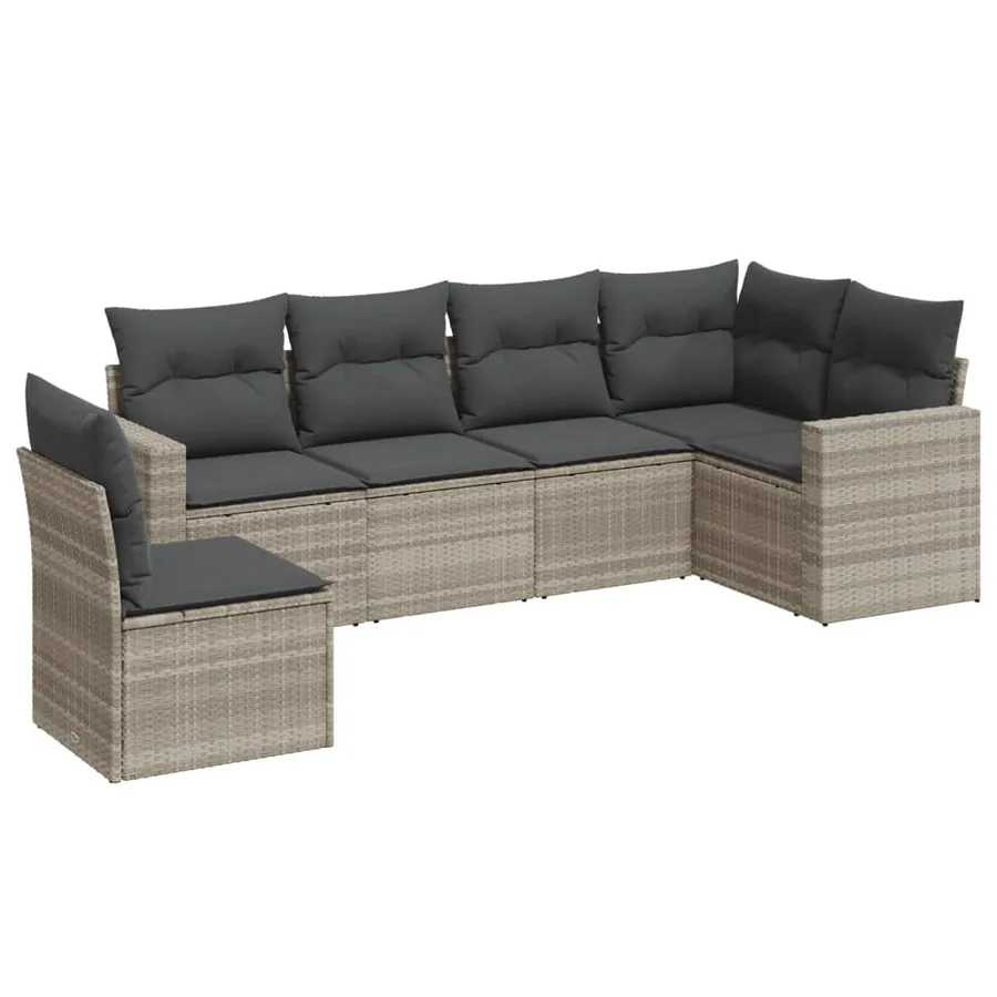Salon de jardin 6 pcs avec coussins gris clair résine tressée - 2
