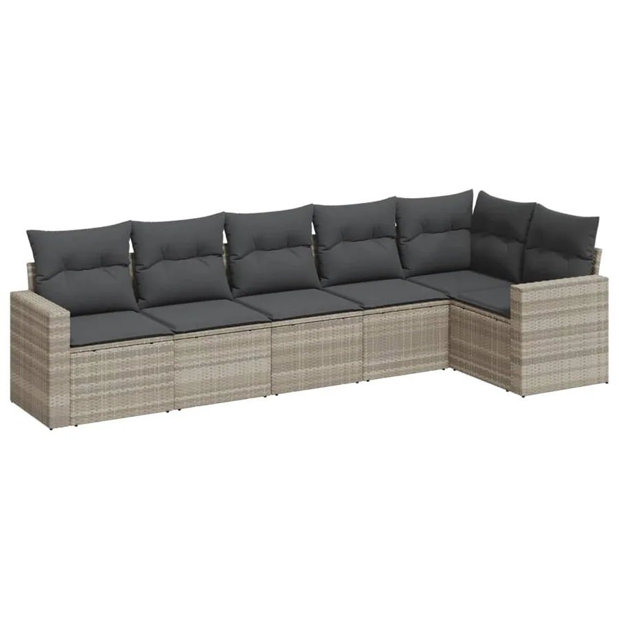 Salon de jardin 6 pcs avec coussins gris clair résine tressée - 2